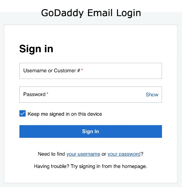 GoDaddy Workspace Login